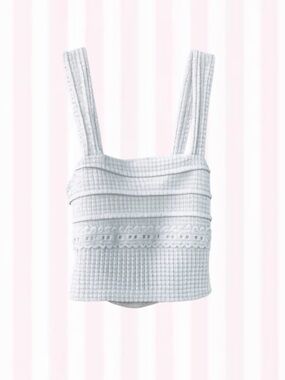 White Textured Square-Neck Tank Top with Open back / tie back